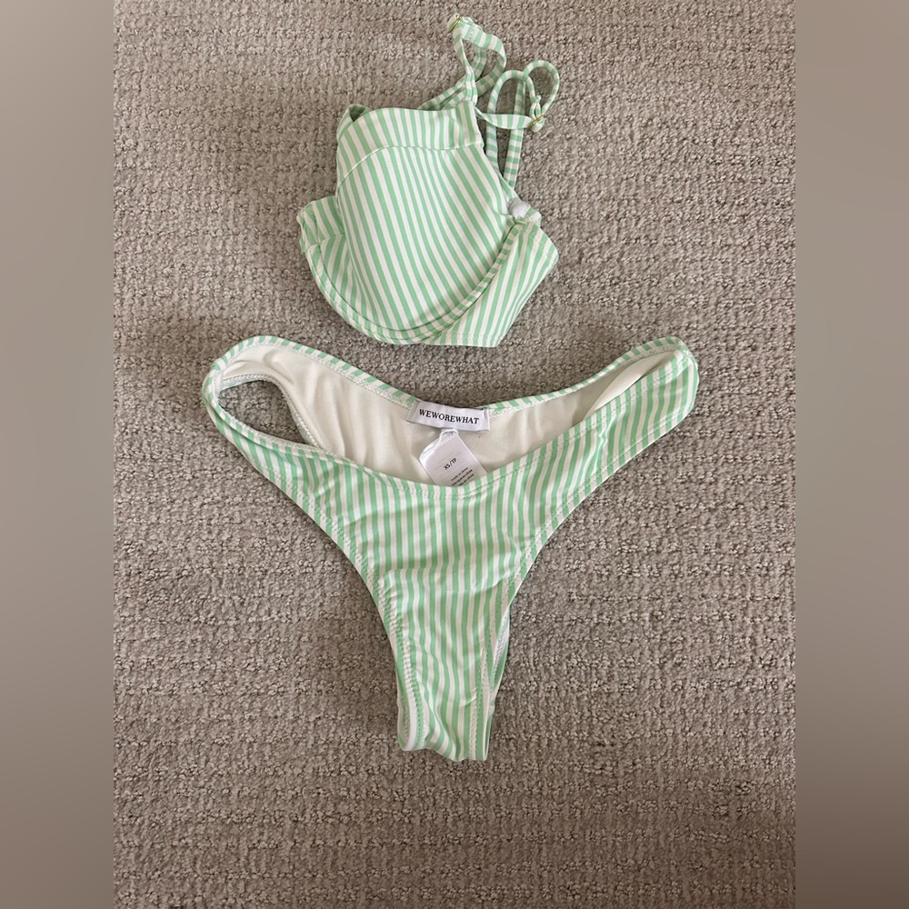 WeWoreWhat Delilah green striped bikini